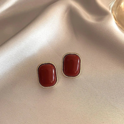 Vintage  Red Stud Earrings Geometric