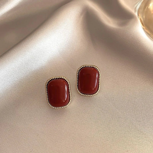 Vintage  Red Stud Earrings Geometric