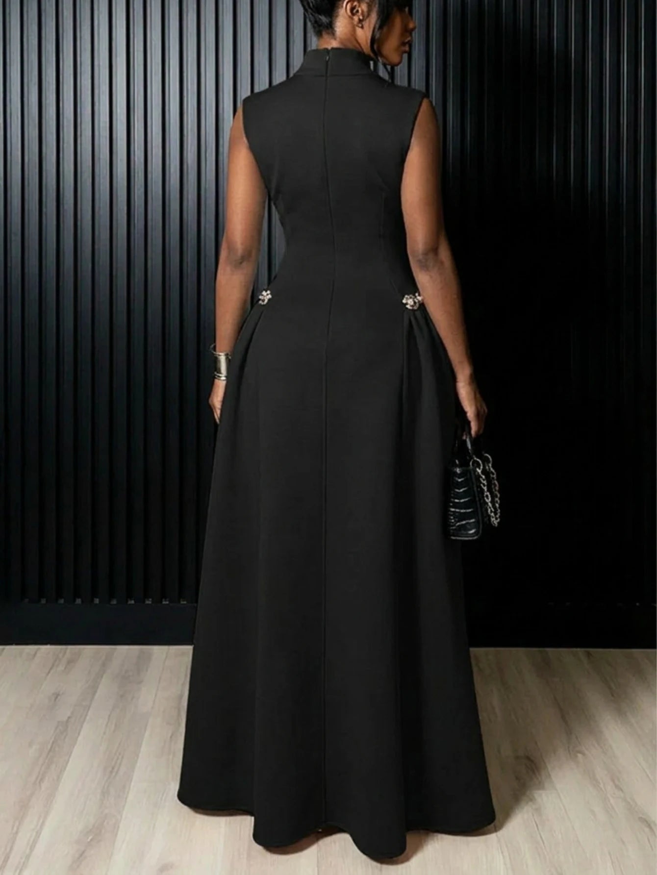 Red High Neck Flared Maxi Formal Dress