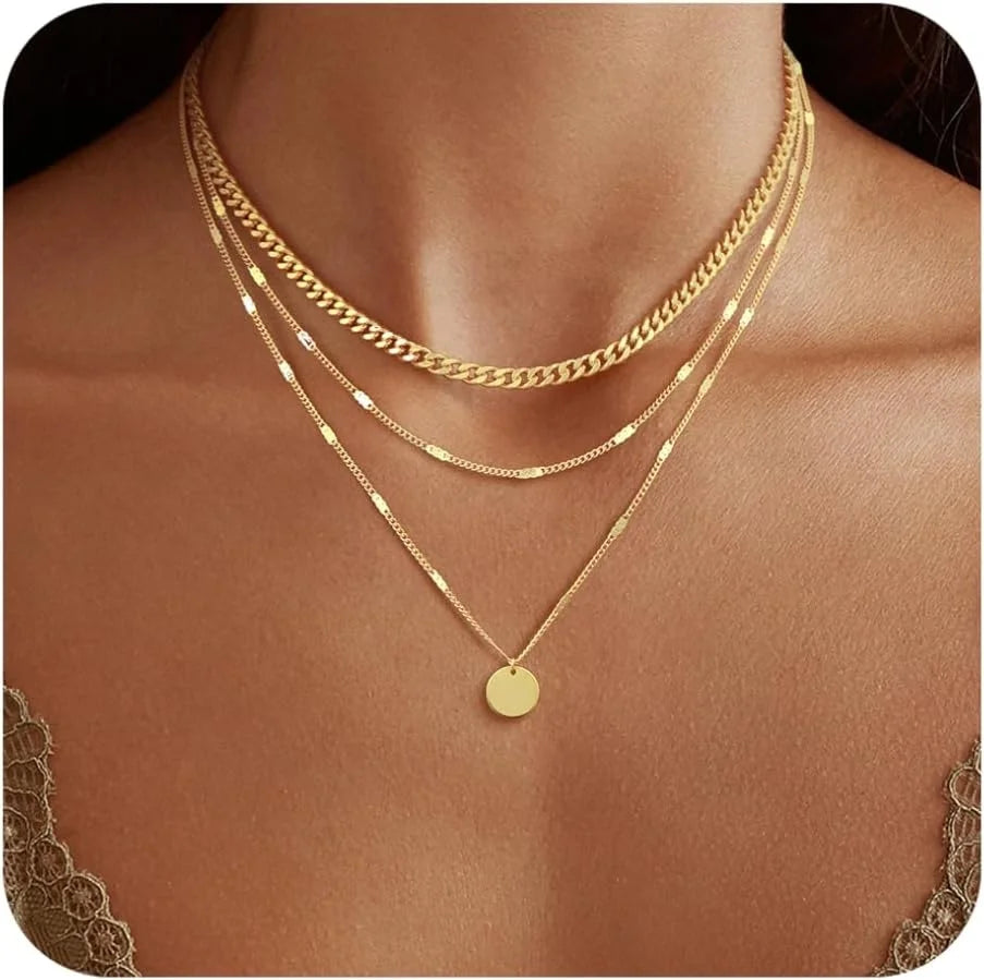14K Gold Plated Layering  Women Necklaces Set