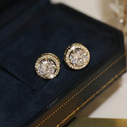 Luxury White Zirconia Stud Earrings Gold Color