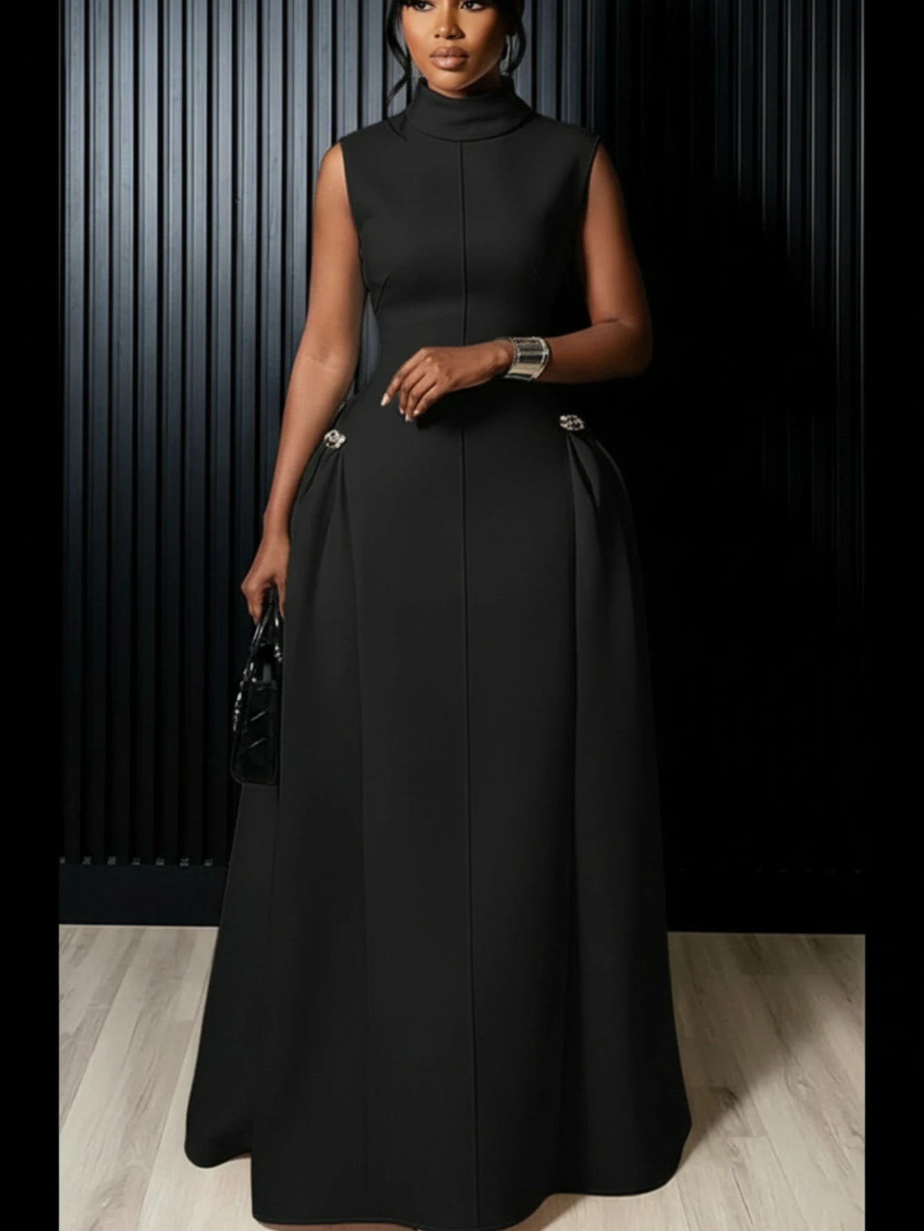 Red High Neck Flared Maxi Formal Dress