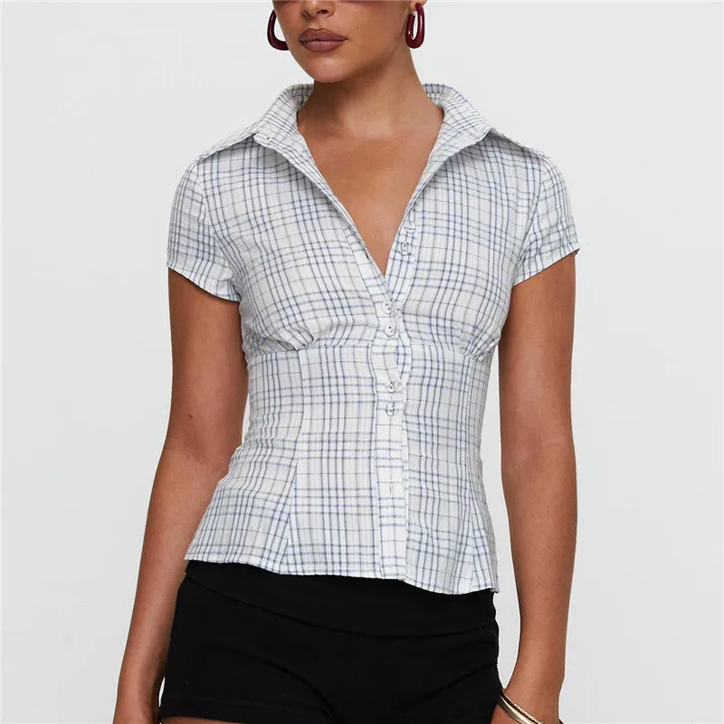 Women Button-up Shirt Slim Fit Blouse