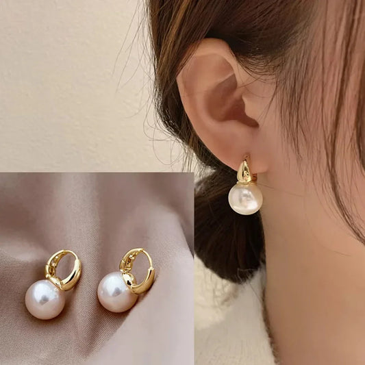 Pearl Hoop Earrings for Women Fashion Jewelry